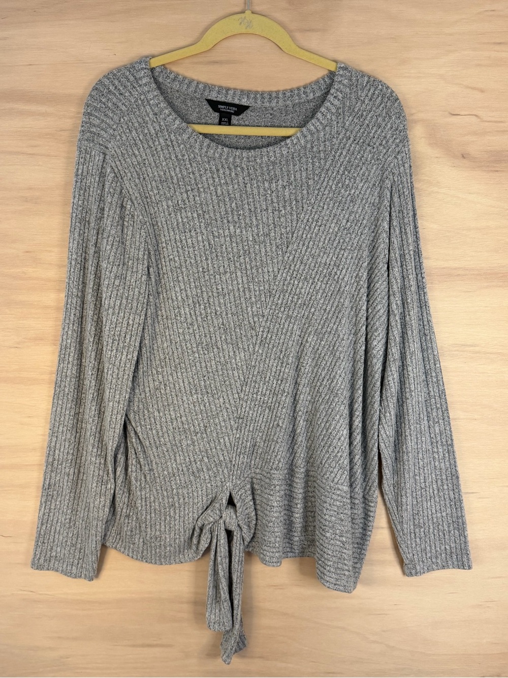 Simply Vera Vera Wang Heather Gray Ribbed Tie-Hem Sweater